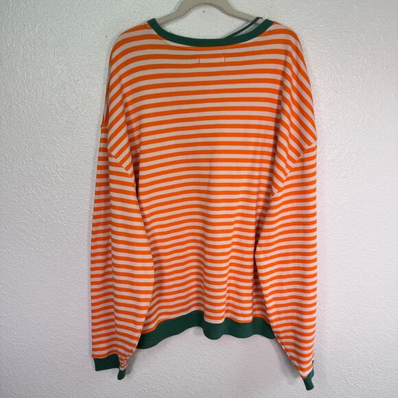 Free People Classic Striped Oversized Crewneck Womens XL Sweater Orange NEW - Picture 2 of 13